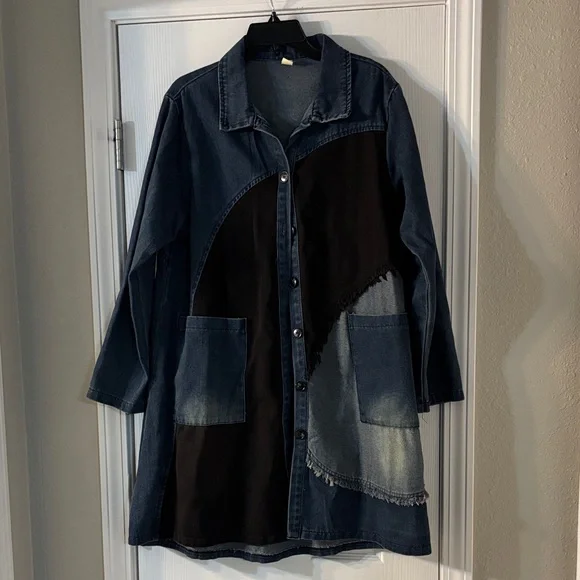 Chic Denim Patchwork Coat - Picture 1 of 5